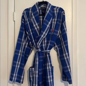 Ralph Lauren Polo Blue and White Plaid 100% Cotton- Mens Large Robe